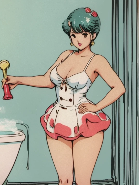Shortcut Hair、makeup、red-lips、Taking a bubble bath、soap bubble bubbles、thighs thighs thighs thighs、watercolor paiting、Small bust、petite body type、18year old