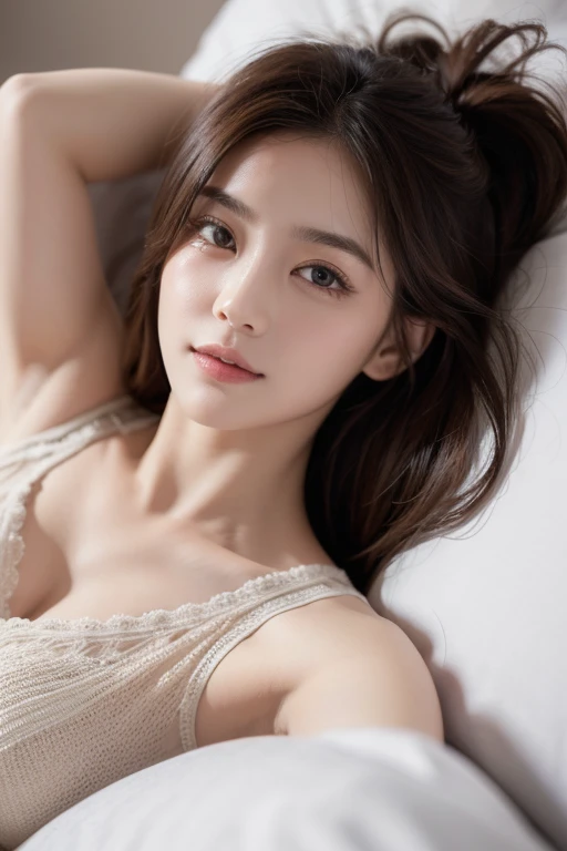 (masterpiece, top quality, best quality, beautiful and aesthetic:1.2), (1female), crying in tears, extreme detailed, Lying on the hospital bed under the quilt,God's eye view,(looking at viewer:1.3),highest detailed, elegant, graceful, stunning, sophisticated --portrait