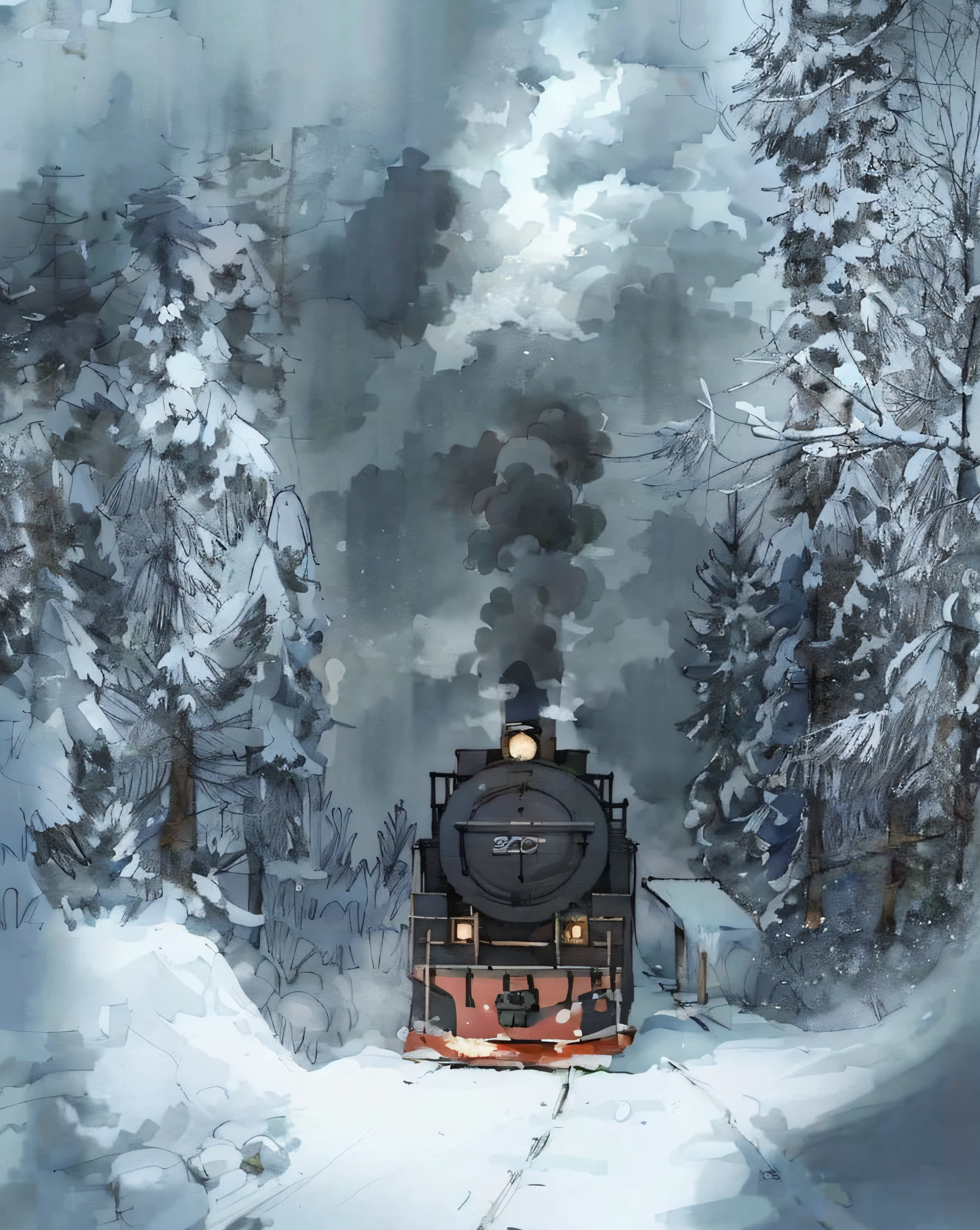 Here&#39;this is a watercolor drawing, watercolour,Watercolor paints,train, which rolls on rails in the snow, White steam ,New Year,winter, snowing,watercolor drawing steam locomotive, Polar Express, Steam trains, 🚿🗝📝, pexels contest winner, Heavy Winter Aesthetics, Steam engine, train, by Anna Haifisch, In the snow, In the middle of a snowstorm, wintertime