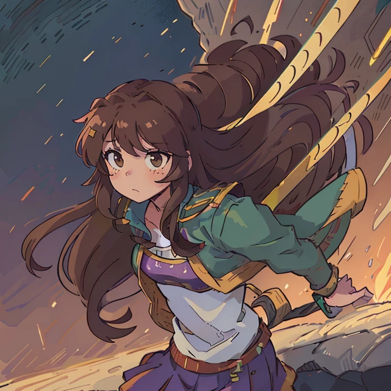 Una chica y un chico abrazados, Monika (Doki Doki Literature club) long loose brown hair, Light brown eyes, saco militar verde oscuro. y Seiya (Saint Seiya) con chaqueta de mezclilla azul, paliacate rojo en el cuello, dark brown hair,