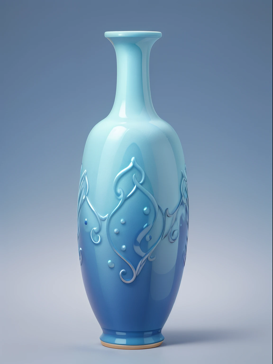 A porcelain vase dominated by pale blue,Beautifully ornamented,The bottle reveals the vicissitudes of time,Symbolizes longevity and happiness。solid color backdrop