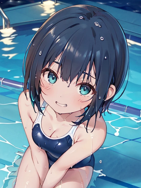 ((​masterpiece、top-quality:1.5、a high chroma:1.5、ultra-detailliert、high-resolution illustrations:1.5、Ultra-high-definition CG、8k size wallpaper、offcial art))、((from above:1.8)),(1woman,),(cute face:1.5,cute eyes:1.5)、((face:1.5)),((close to viewer:1.8,face only:1.5)),
(grin:1.3)、(sexy body),((sit:1.8)),,(competition swimsuit:1.5),(wet head, face, and body:1.8),(multicolored hair:1.5), (large breasts:1.5),(curvy:1.3)、(Portrait:1.8)
,(Shining aqua eyes:1.2),((sit by the pool at night:1.5)),((.:1.5)),(()),()、