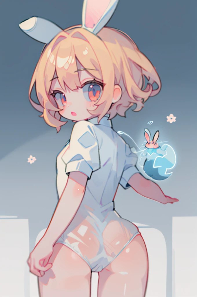 1girl, (translucent bunny:1.1), punhos, transparente, foco na bunda, Looking back, 1st grade, agarra bunda,, master part, best quality, altamente detalhado
