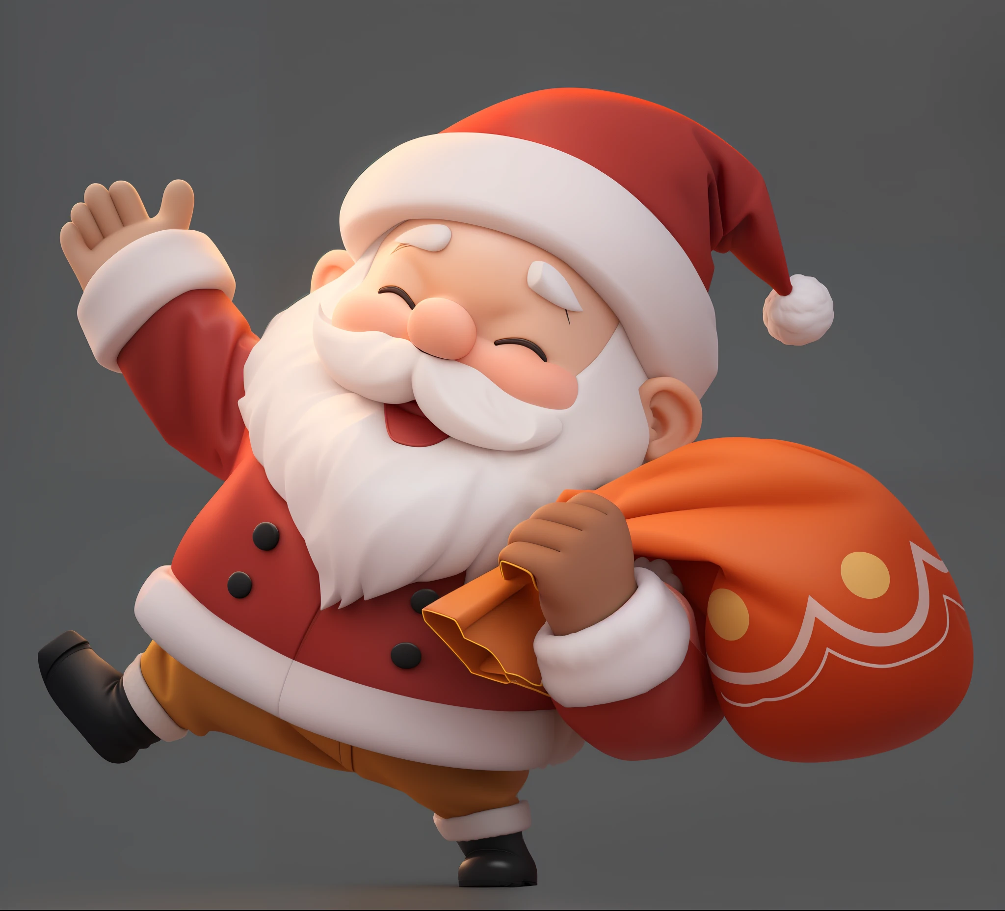 Santa Claus running with a bag of gifts, santa, santa, santa, mitts,Leather boots, cute character, 3d icon, Cute 3d rendering, vacation, christmas, too cute, author:Yang Borun, author:Li Quanshuo, 2d render, cute artwork, stylized 3d render, artistically