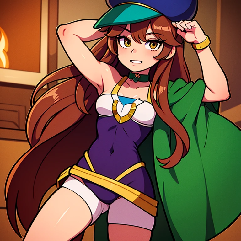 Una chica Monika (Doki Doki Literature club) long loose brown hair, Light brown eyes, saco militar verde oscuro abrazando a un chico Seiya (Saint Seiya) con chaqueta de mezclilla azul, paliacate rojo en el cuello, dark brown hair,