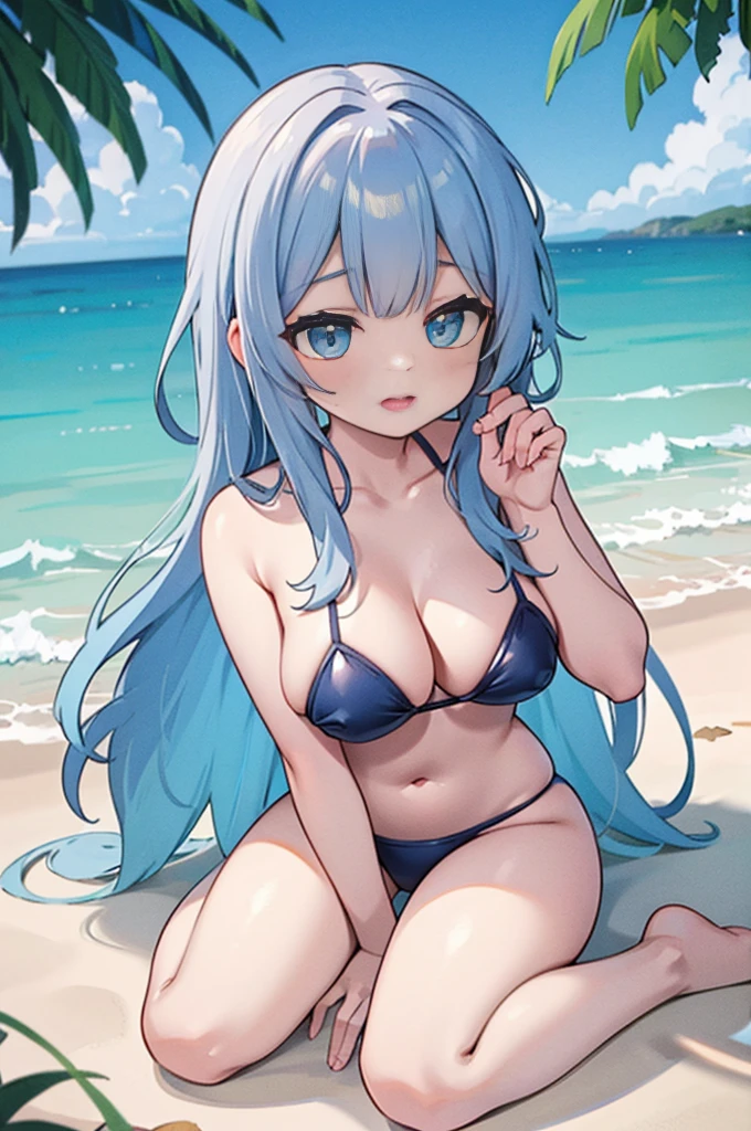 (alta qualidade,4k,8k,Altas,master part:1.2),cores vibrantes,Retratos,cena de praia,luz solar quente,beautiful girl in a bikini,sandy feet,flowing wavy hair,golden hour lighting,rosto sorridente,relaxing Brazilian vibe,Brisa fresca,playful and carefree,Fundo desfocado,expression joyful,beleza natural,Swinging palm trees,mar azul-turquesa,Summer holiday vibes,Color kaleidoscope,sparkling water droplets on the skin,euphoric atmosphere,brilhante e alegre,ambiente sereno e tranquilo,Warm sand between your toes,respingando ondas,bright blue sky