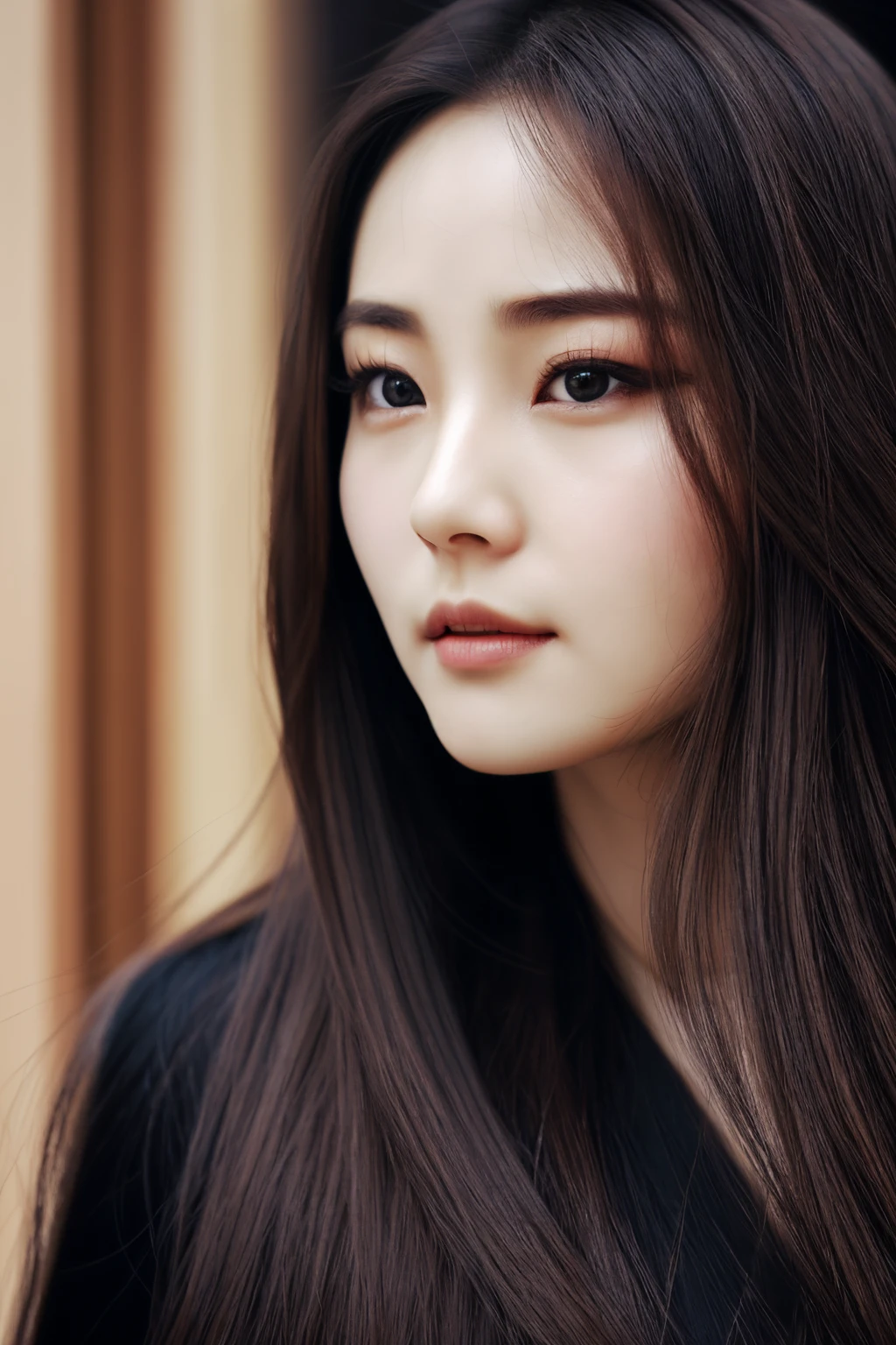 1 Chinese lady, (Realist:1), Brown hair, long whitr hair, 黑The eye, front portrait。