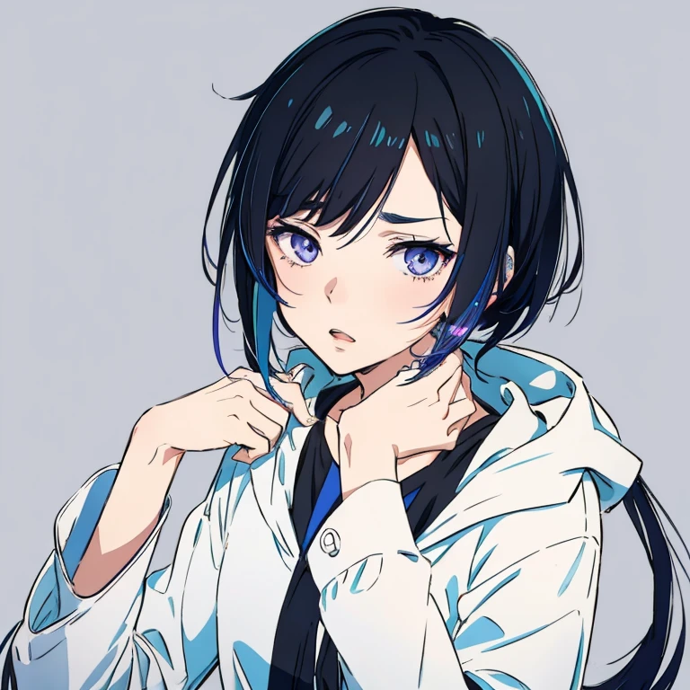 anime girl with black hair and blue-violet eyes wearing a white shirt, anime artstyle, sui ishida with black hair, 2 d anime style, rin, mikudayo, ( ( ( yoshinari yoh ) ) ), hatsune miku short hair, ilya kuvshinov with long hair, tsuaii, rei hiroe, shigenori soejima illustration, deadpan expression, tired expression