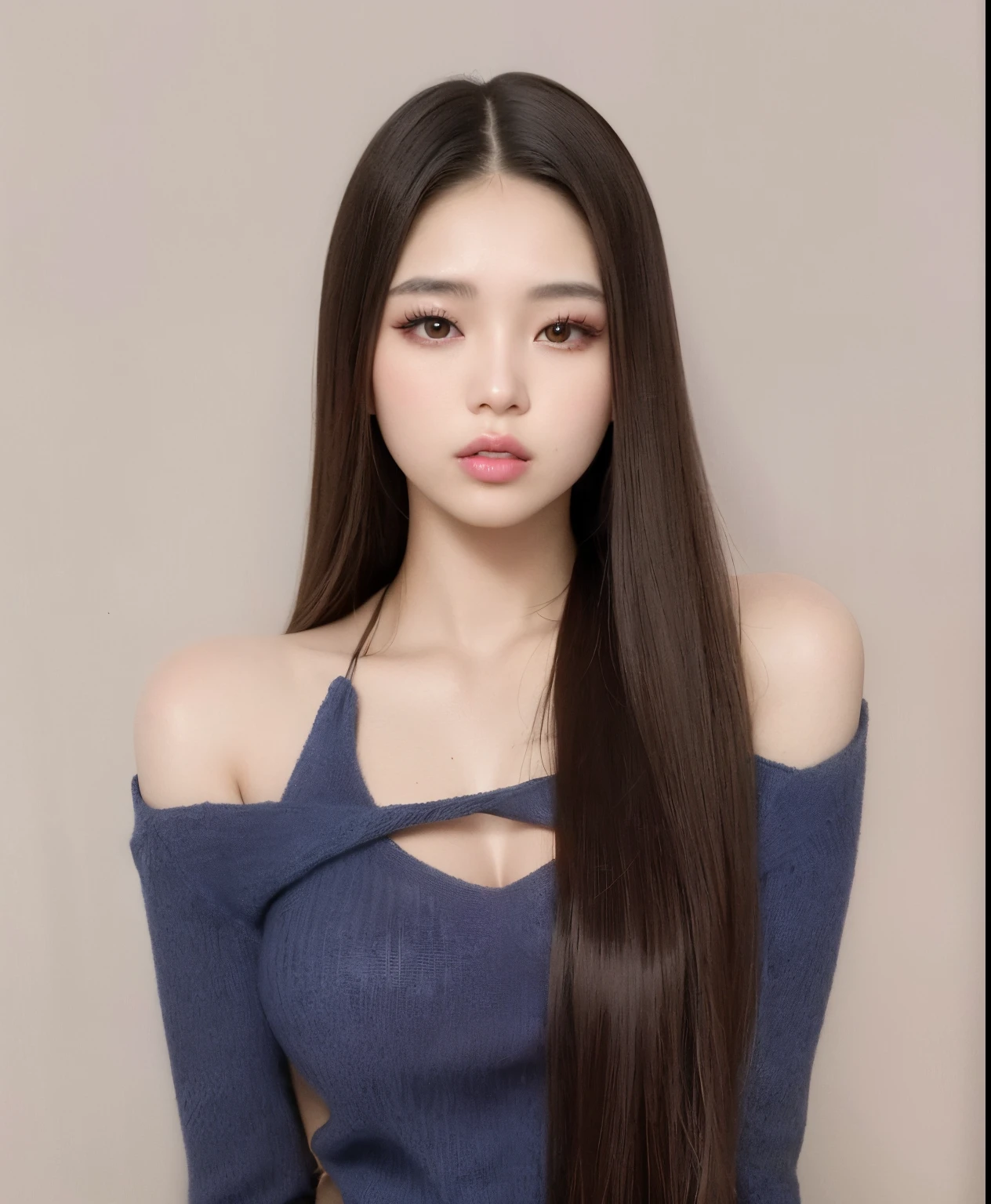 high quality. a close up of a woman with long hair wearing a blue sweater, gorgeous young korean woman, beautiful south korean woman, korean girl, beautiful young korean woman, ulzzang, jaeyeon nam, korean women's fashion model, blackpink jennie, popular korean makeup, asian girl with long hair, popular south korean makeup, straight hairstyle, photo of slim girl model