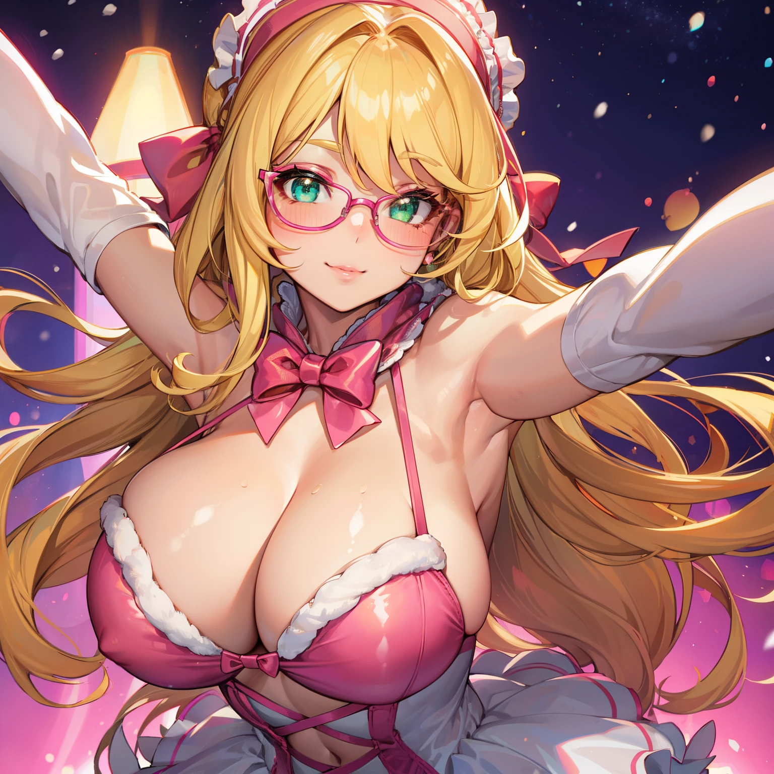 blush, smile,glowing aura, natural light, masterpiece, glossy skin, juicy lips , ,sexy, hot,,juicy lips,hour glass, blonde hair, wide eyes, green eyes, massive boobs, dark lighting, long hair, pink bow, , platform shoes, bow in hair, golden round glasses, sandy blonde hair, 1girl 4.9M
? closed mouth 824k
? coat 152k
? fringe trim 7.9k
? fur-trimmed coat 10.0k
? fur trim 119k
? looking at viewer 2.6M
? meme 34k
? outstretched arms 54k
? pov cheek warmineme) 111
? reaching 20k
? reaching towards viewer 14k
? scarf 172k
? short hair 1.8M
? smile 2.3M
? snowing 20k
? solo 4.1M
? upper body 562k