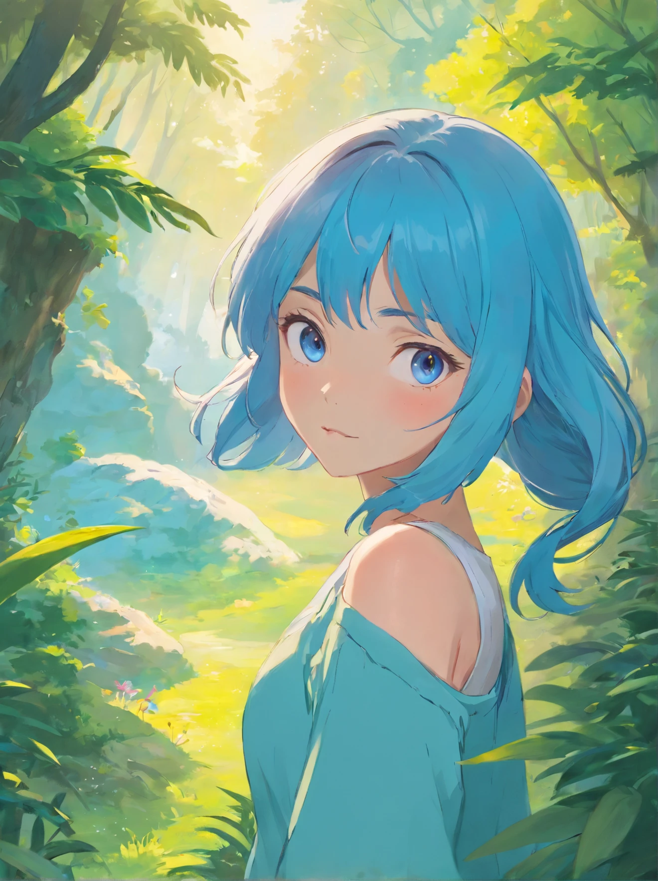 There was a blue-haired woman, Gurwitz style art, guweiz, Belle peinture de personnage, guweiz in ArtStation Pixiv, Guweiz in Pixiv ArtStation, a stunning anime face portrait, beautiful digital art, Wop Ross Draw, A masterpiece by Guwiz, detailed digital anime art