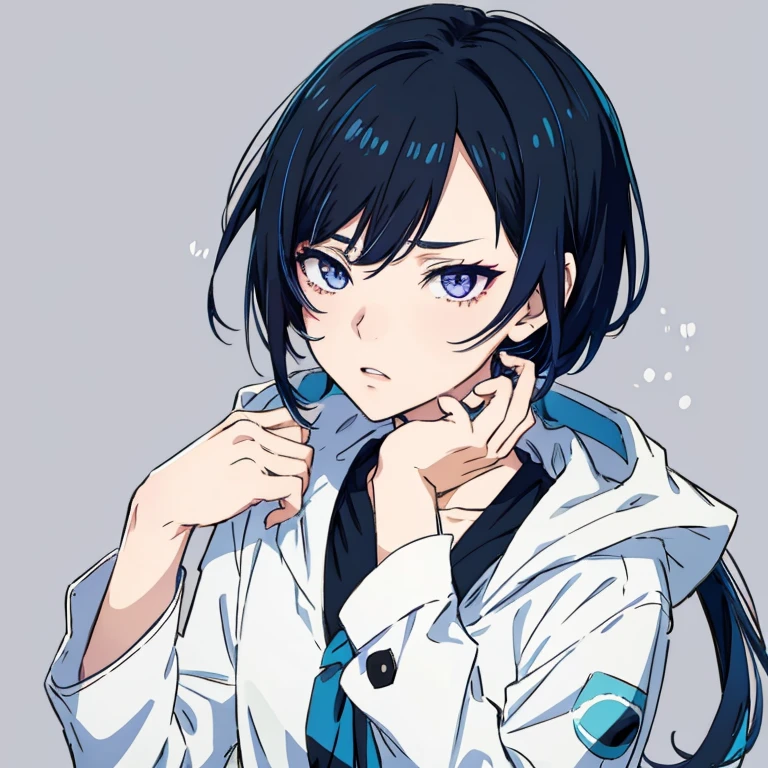 anime girl with black hair and blue-violet eyes wearing a white shirt, anime artstyle, sui ishida with black hair, 2 d anime style, rin, mikudayo, ( ( ( yoshinari yoh ) ) ), hatsune miku short hair, ilya kuvshinov with long hair, tsuaii, rei hiroe, shigenori soejima illustration, deadpan expression, tired expression