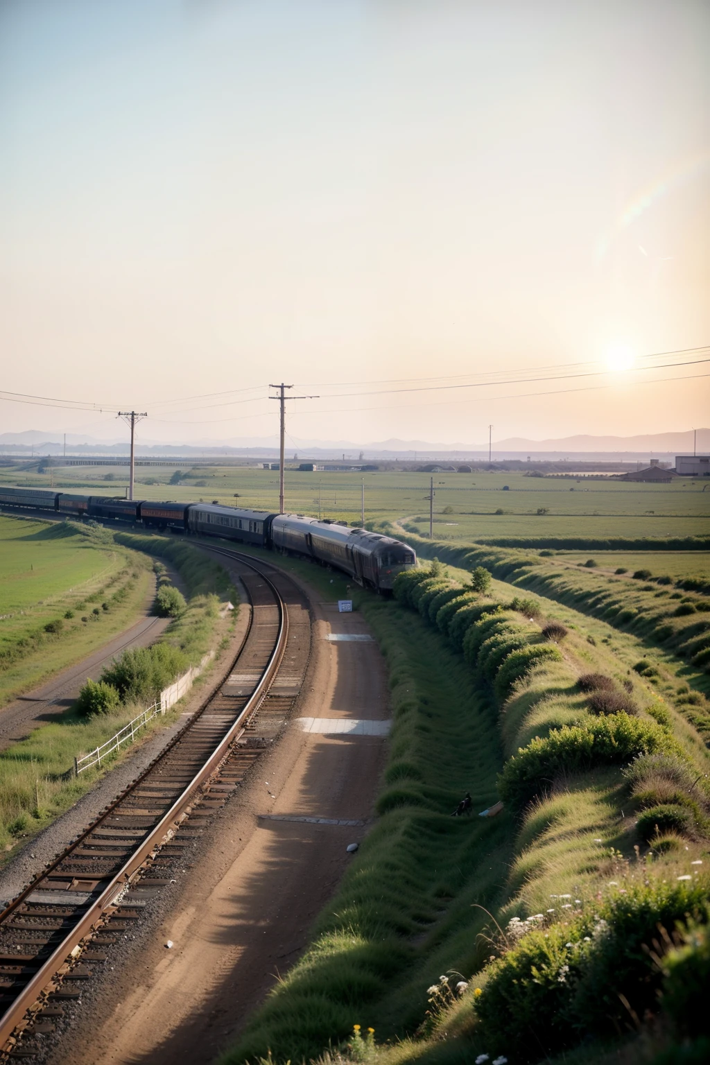 On an empty steppe,An ancient train entirely black passed by 3m in front of us.,It was empty