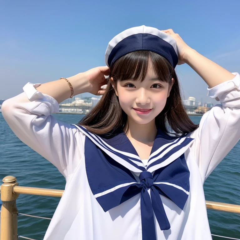 A super cute beautiful girl wearing a sailor suit