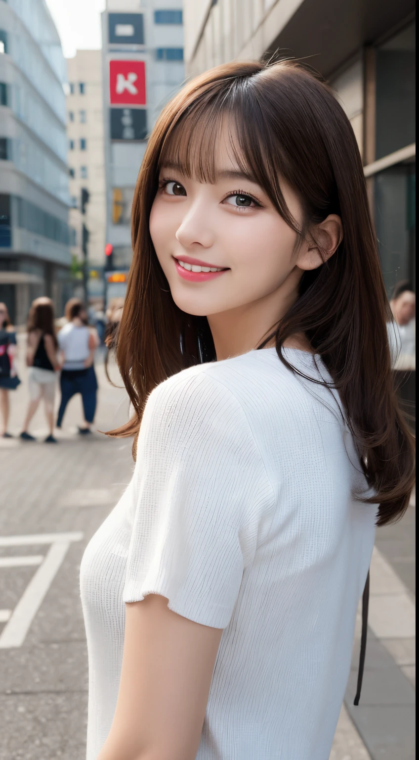 masutepiece, Best Quality, Illustration, Ultra-detailed, finely detail, hight resolution, 8K Wallpaper, Perfect dynamic composition, Beautiful detailed eyes, doress,Medium Hair,mid-chest, Natural Color Lip, Random and sexy poses,Smile,Aoyama Street Walk