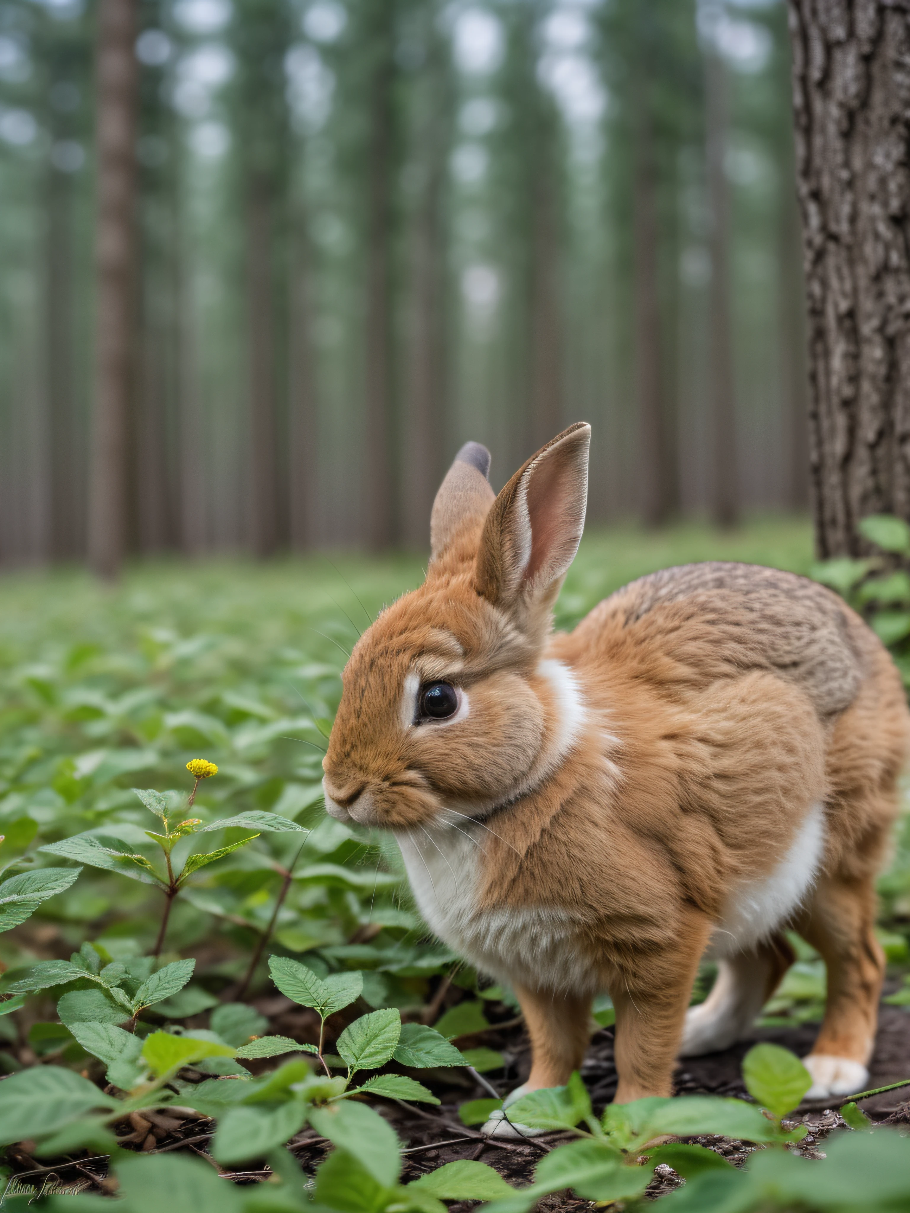 close up photo of a rabbit, forest, haze, halation, bloom, dramatic atmosphere, centred, rule of thirds, 200mm 1.4f macro shot