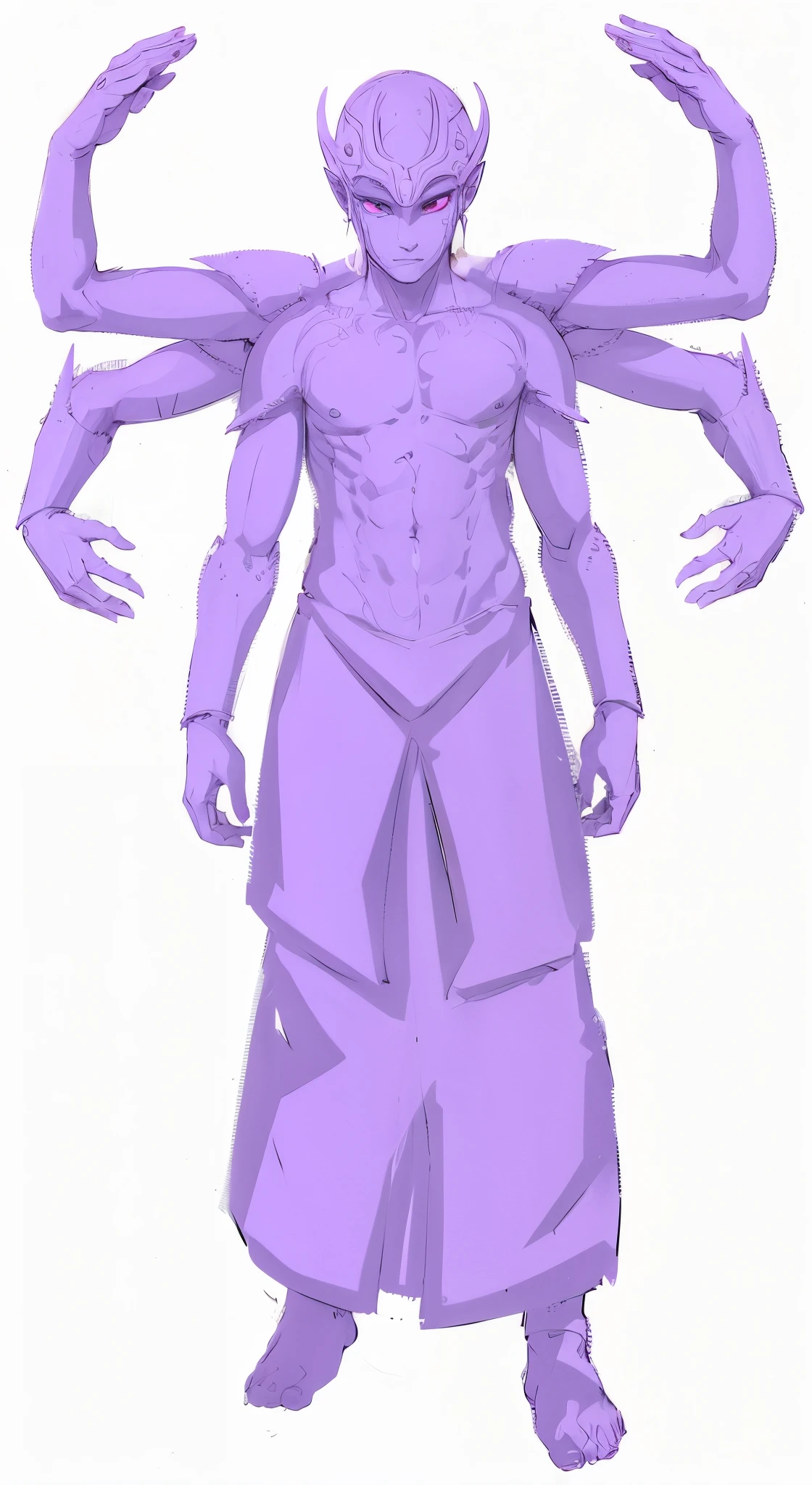 Purple statute of six arm warrior, as asura from hindu