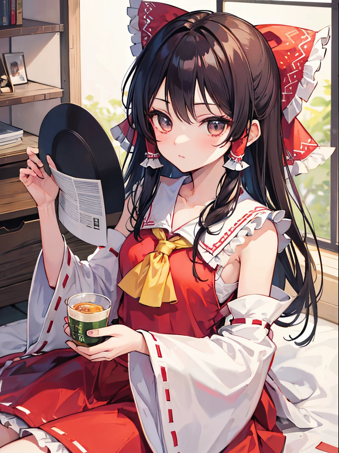 Kirisame Marisa,Hakurei Reimu,1GirlTag, holding fumo