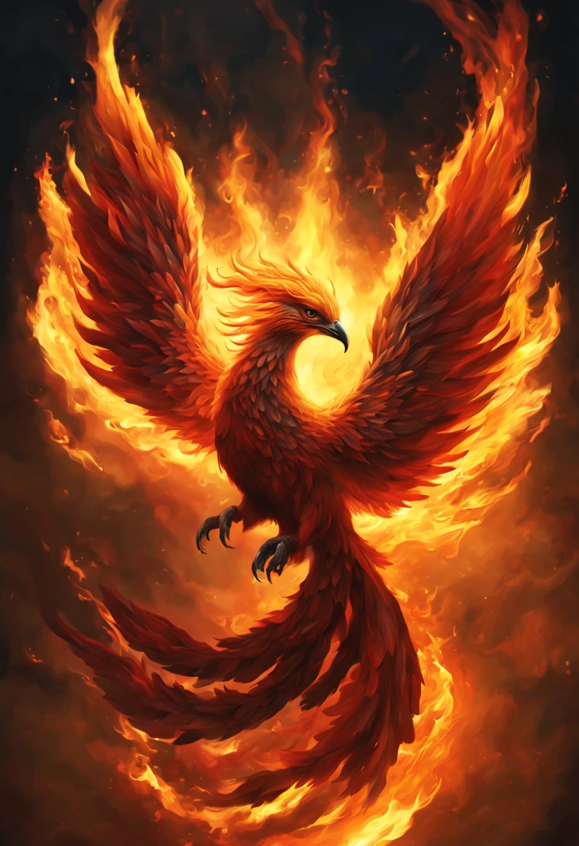 flame turns into phoenix，Showing the power of rebirth and hope，Symbolizes indomitable spirit, Elaborate Glow, Surreal movies&#39;Works without characters (Don&#39;t add people to the screen)