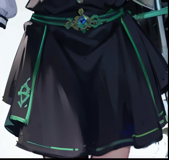 pleatedskirt,Blue trim,Yupei,red string,Close-up of the waist,4K,highest quality,Green ornaments