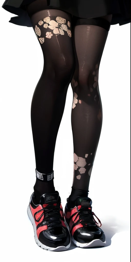 black lence stockings,close-up on leglue chinese pattern,Black and red sneakers, charm,4k,highest quality,