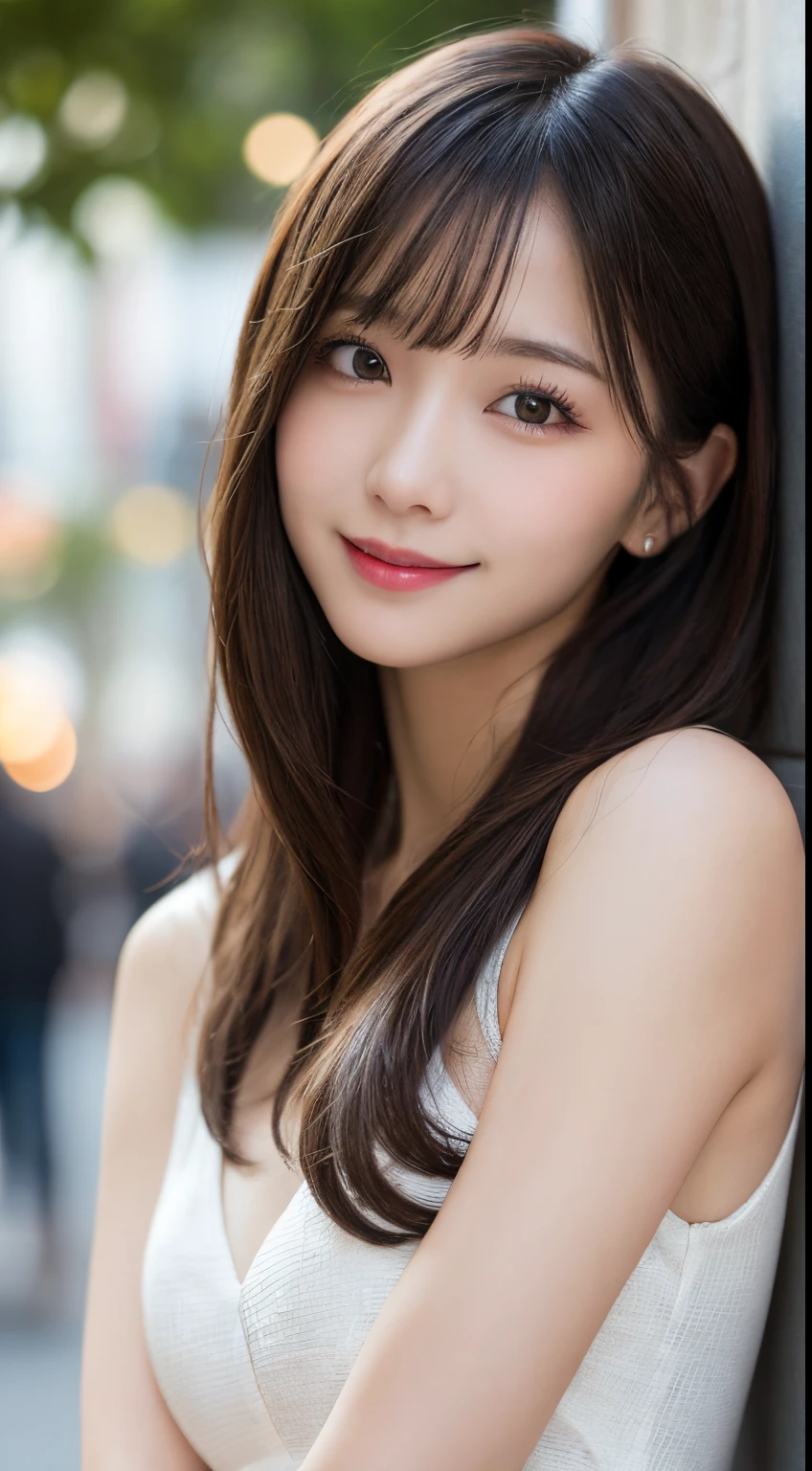masutepiece, Best Quality, Illustration, Ultra-detailed, finely detail, hight resolution, 8K Wallpaper, Perfect dynamic composition, Beautiful detailed eyes, long court,Medium Hair,Small breasts natural color lip, Bold sexy poses,Smile,Harajuku、20 years girl、Cute、Sexy shot looking at camera