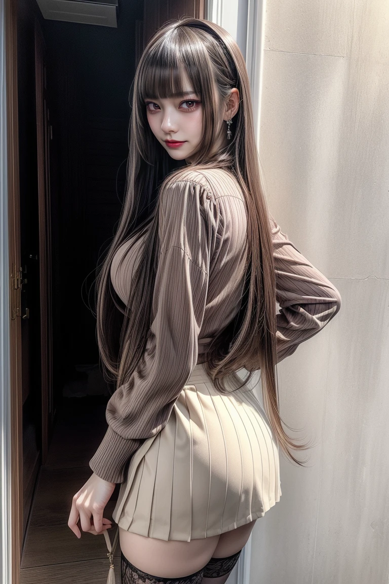 (masterpiece, high quality:1.2), intricate detailed, (big finger:1.3)
MiyukiHara, teacher, mature female, 1girl, (standing on one leg:1.2), (against wall:1.2), wall, full body, from side,
looking at viewer, blush, happy, light smile,
brown hair, long hair, ponytail, brown eyes,
blue jacket, shirt, (yellow skirt:1.1), (brown thighhighs:1.1), high heels,
large breasts, thighs, curvy,
park, grass, tree, sunset,
((((((17 age)))))),17 age,17 age,(((Blunt bangs, princess bangs))), (((Very heavy,very voluminous bangs:1.1))),(((Very long, Very heavy,Very voluminous side locks:1.1))),, hime-cut, Hairstyle with straight bangs, Round face with dull bangs, dull with long hair、Bangs are cut straight,