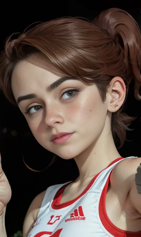 Photo of a 15-year-old European girl, .RAW, beautiful woman, (Light brown hair with ponytail hairstyle ), peinado de cola de caballo ((retrato)), ((Cara detallada:1.2)), ((Detailed facial features)), (Piel finamente detallada), con pecas en mejillas y pecho ,parque,、ropa reveladora transparente , Christmas Dress , vestido de Santa Claus 、senos medianos, pechos grandes , gran sonrisa (cool color), humid, humid, Reflectoreasutepiece) (proporciones perfectaotos realistas)(La mejor calidad) (Detallado) fotografiado con una EOS R5 de Canon, Lente de 50 mm, f/2.8, NffSW, (8k) (papel tapiz) (cinematic lighting) (Dramatic lighting) (foco nítido) (Enrevesado) , estadio de hockey ,cuerpo completo, hermoso cuerpo de mujer , Posing and waving to the camera