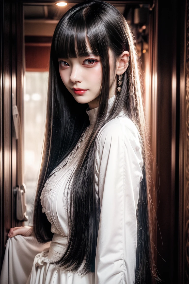 (((Blunt bangs, princess bangs))), (((Very heavy,very voluminous bangs:1.1))),(((Very long, Very heavy,Very voluminous side locks:1.1))),, hime-cut, Hairstyle with straight bangs, Round face with dull bangs, dull with long hair、Bangs are cut straight, (((Full body, thighs thighs thighs thighs))), White background, School uniform, Black jacket,White shirt,10yaers old,infp young woman,Beautiful Finger,Beautiful long legs,Beautiful body, Beautiful nose,Beautiful character design, Perfect eyes, Perfect face,Expressive eyes,Perfect balance, Looking at Viewer,(Focus on her face),Closed mouth, (Innocent_Big_Eyes:1.0),(light_Smile:0.3), Official art,Highly detailed CG Unity 8k wallpaper, Perfect Lighting,Colorful, Bright_front_Face_Lighting,White skin, (masutepiece:1.0),(best_quality:1.0), 超A high resolution,4K,Ultra-detailed, Photography, 8K, nffsw, hight resolution, absurderes:1.2, Kodak Portra 400, Film grain, Blurry background, Bokeh:1.2, Lens Flare, (Vibrant_Color:1.2),professional photograpy, (Beautiful,Large_breasts:1.4), (Beautiful_Face:1.5),(narrow_waist),