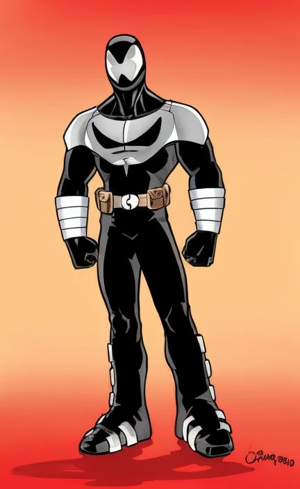 um desenho animado de um homem de terno preto e branco, Roupa X-Force de corpo inteiro, cel limpo sombreado, cel sombreado, novo conceito de figurino, cel sombreado!!!, armadura brilhante preta, vestido com armadura corporal preta, the secret seventh power ranger, dark supervillain, personagem de quadrinhos, Design de personagens de quadrinhos dos anos 90, superhero from the boys tv show