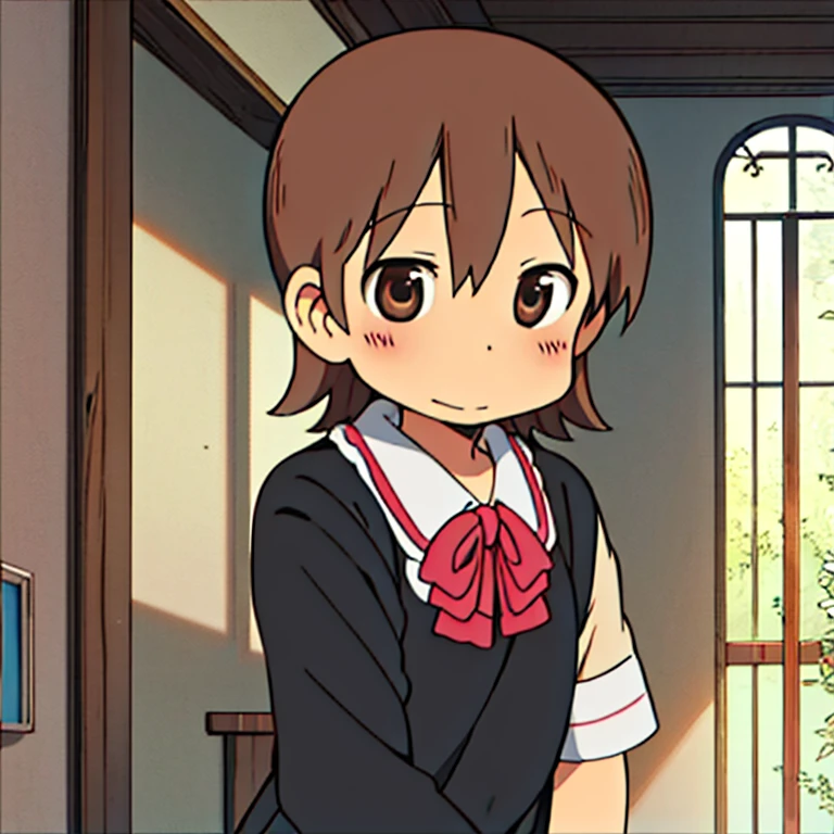 aioi yuuko, Maid outfit, blushing, looking away, brown hair, short hair, brown eyes