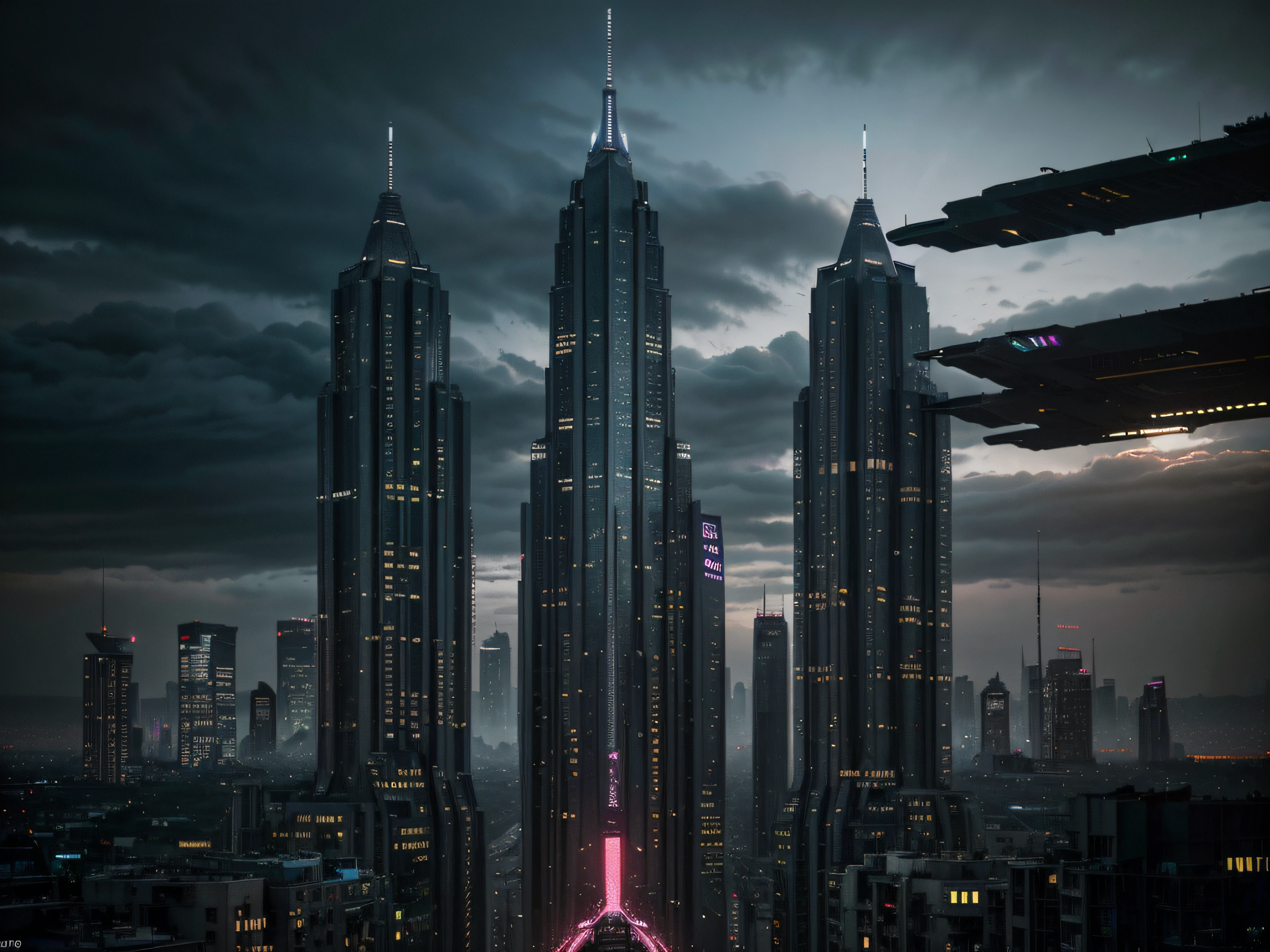 trees, nature, feel good inc, scenic, cyberpunk, dark, futuristic, abstract, future civilization, buildings, post apocalyptic, gorillaz, technology, detailed, high quality photography, dark grey tint, epic city, amazing, flying vehicles, cinematic, inner city, downtown,