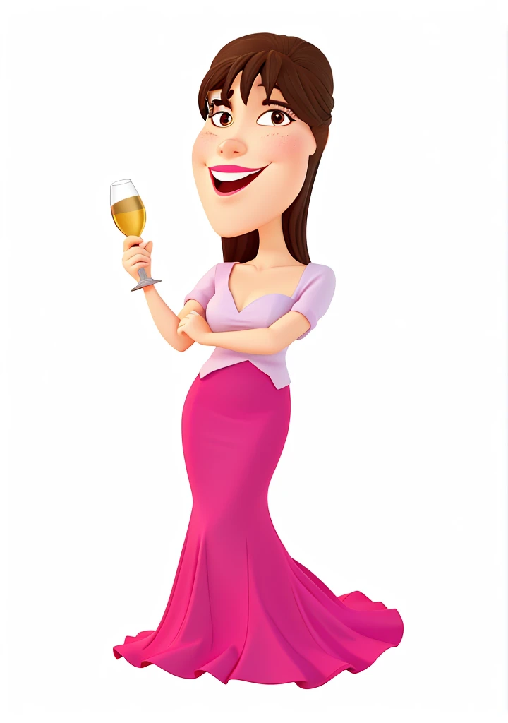 cartoon woman in a pink dress holding a glass of wine, estilo caricatura, caricature illustration, caricatural, in cartoon style, arte digital dos desenhos animados, arte dos desenhos animados, Cartom Illustration, Cartoon style illustration, charicatura, tom, color digital illustration, potrait de corpo inteiro segurando garrafa, pintado digitalmente, desenho animado de arte digital, caricatura, Close-up de corpo inteiro