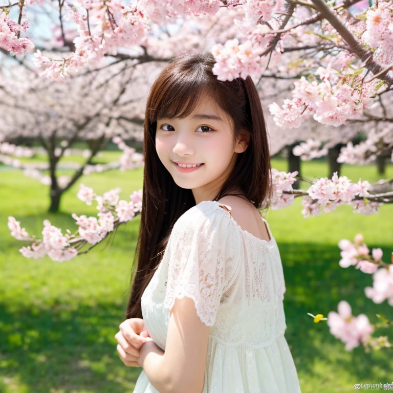 An ultra-high picture quality、Perfect Photo、15-year-old beautiful girl、Spring scenery、