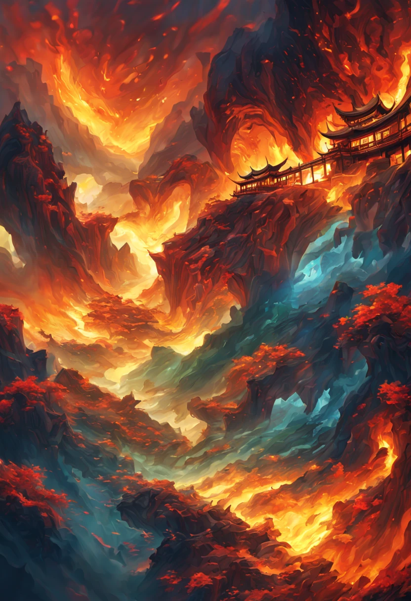 (There are no characters, only Huo Zhen) turbulent flow of flames (The best light and shadow), hyper HD, super detailing, Best quality at best