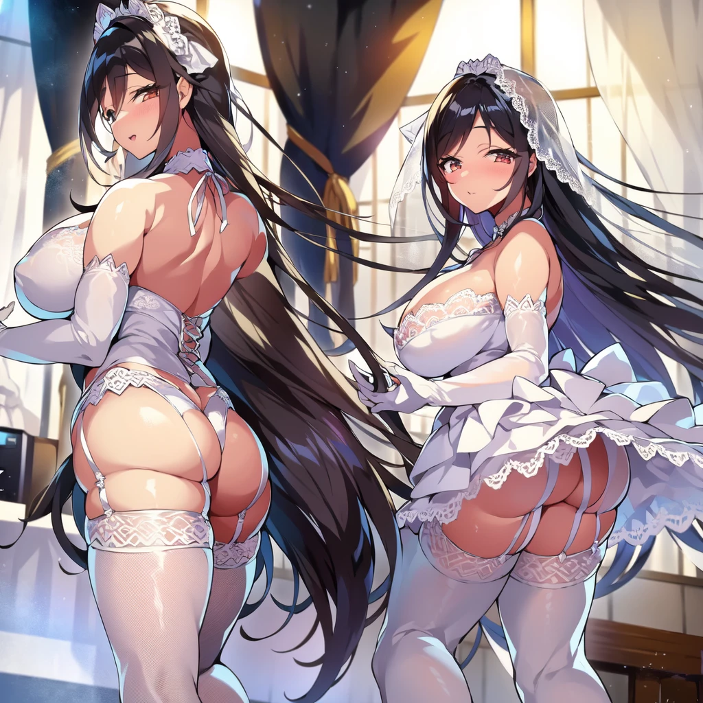 masuter piece Top image quality top-quality 30 year-old woman ((1 persons)) transparent lace wedding dress White garter belt stockings chies