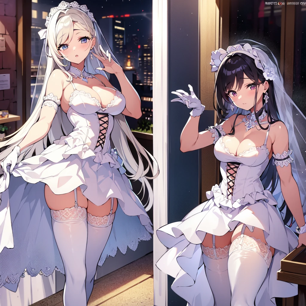 masuter piece Top image quality top-quality 30 year-old woman ((1 persons)) transparent lace wedding dress White garter belt stockings chies
