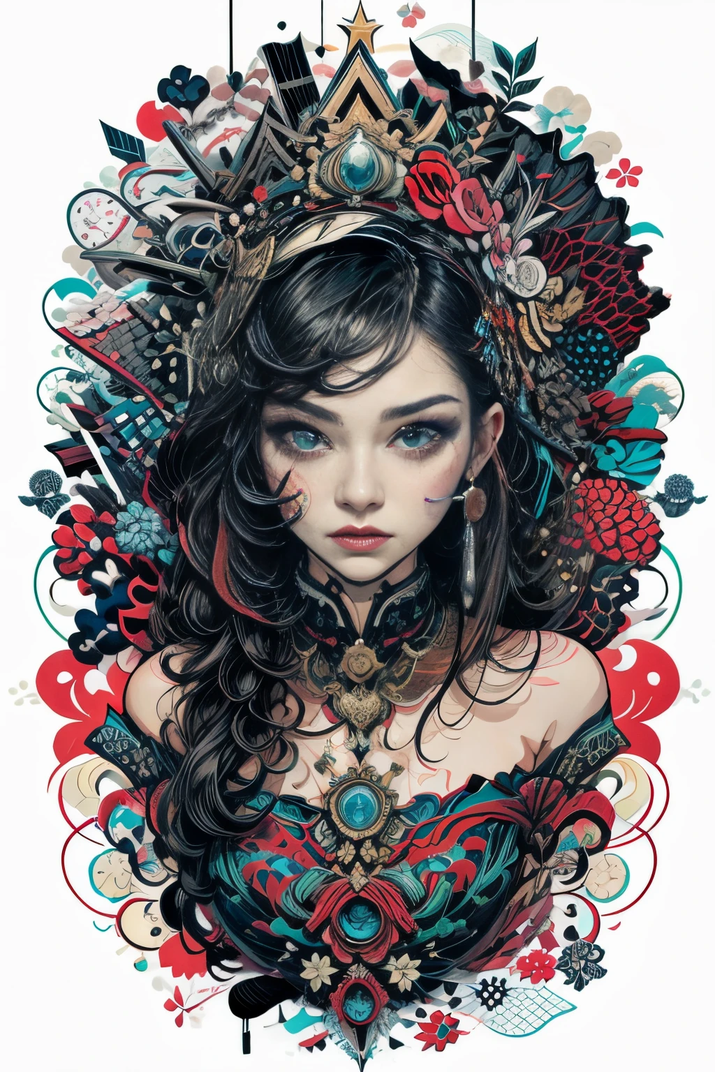 official art, unity 8k wallpaper, ultra detailed, beautiful and aesthetic, masterpiece, best quality, (zentangle, mandala, tangle, entangle), (fractal art:1.3) , 1girl, extremely detailed, dynamic angle, cowboyshot, the most beautiful form of chaos, elegant, a brutalist designed, vivid colours, romanticism, by james jean, roby dwi antono, ross tran, francis bacon, michal mraz, adrian ghenie, petra cortright, gerhard richter, takato yamamoto, ashley wood, atmospheric, ecstasy of musical notes, streaming musical notes visible