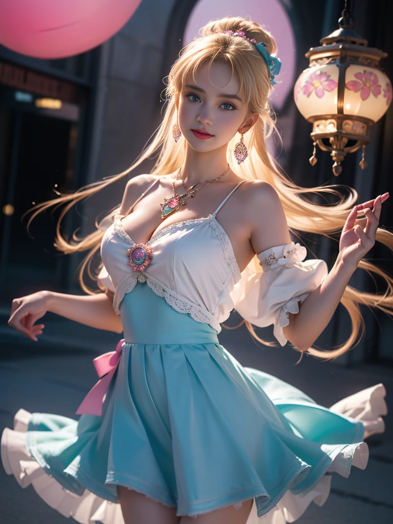 tmasterpiece,Highest image quality,super detailing,Best quality ,Extremely Delicately Beautiful, Very meticulous,Best quality, offcial art, extremely detaild的 CG unified 8k wallpapers, Ana de Armas portrait photo, blond hair blue eyes,Radiant skin and radiant eyes:1.1), pretty skin, lamplight, (Detailed lighting:1.2), (Beautiful and detailed light:1.3), Beautiful maid outfit, deep understanding, The beautiful, iintricate, digitial painting, smooth private parts, Focus sharp, The end of the world, Epic reality, (HighDynamicRange:1.4), captivating curves,(pastel colour:1.4), Bigchest,apocalyptic, giving up, com cores neutras, natta, Screen space refraction, (Complicated details, ultra - detailed:1.3), Dream Catcher Necklace,art stations, Cinema lenses, vignet, the complex background, buliding,Enchanted smile,detailed back ground,Dream catcher earrings in various colors,white colors,in pink,purpleish color,red colour,blue colors,orange colors,green color,cyan colors,),No shoulder strap,