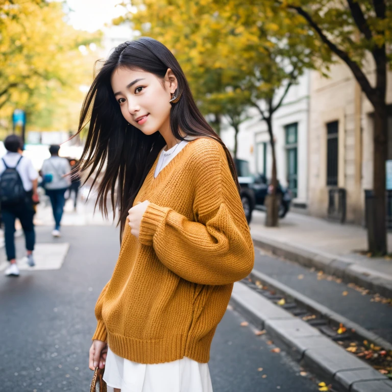 An ultra-high picture quality、Perfect Photo、16-year-old beautiful girl model、Boyish hair、springtime、Spring clothes、In the street