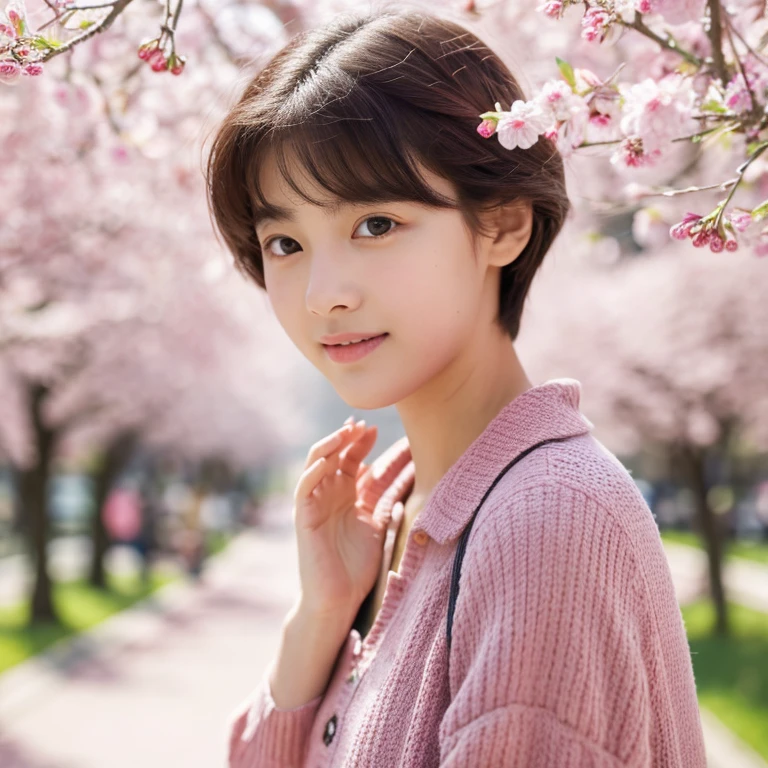 An ultra-high picture quality、Perfect Photo、-yeld beiful girl model、Berry Berry Shorthair、springtime、Spring clothes、In the street