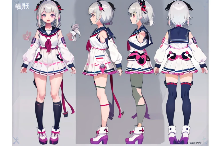multiple views,1girl,serafuku,school uniform,whitebackground,full - body,
