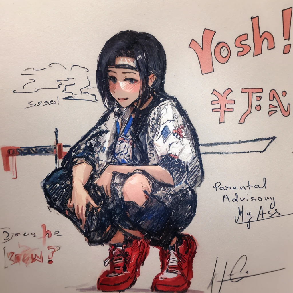A yakuza girl squatting, high quality picture , realistic style, 4k, 8k,