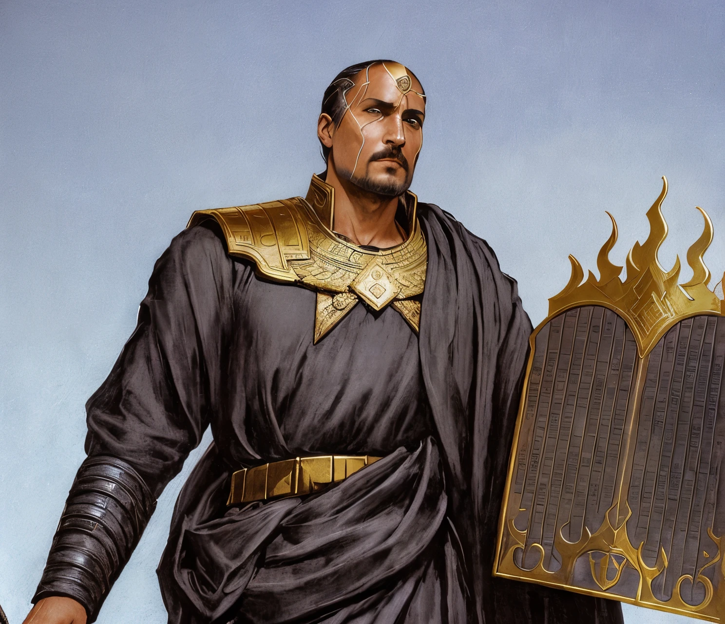 French-German man in black robe holding a big book, Ozymandias, d&d dark sun character art, Dune God Emperor, Kogor  at《God of thunder and lightning》Play as a soldier, Mebaron,  photo of a male pastor, Severian of Nessels, Ashoka Tano, emperor portrait, brunette color hair，Mark Brooks in detail