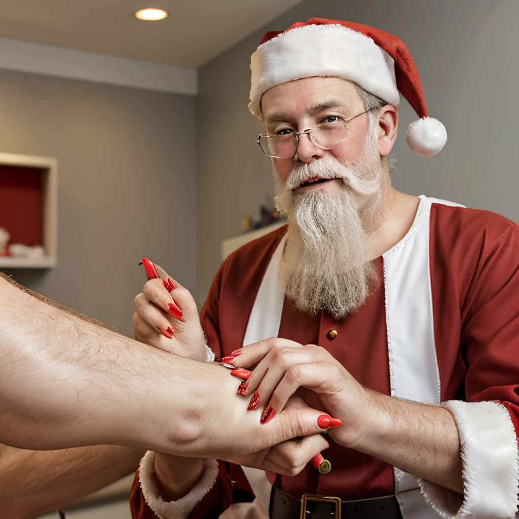 Santa Claus sitting with very long toenails