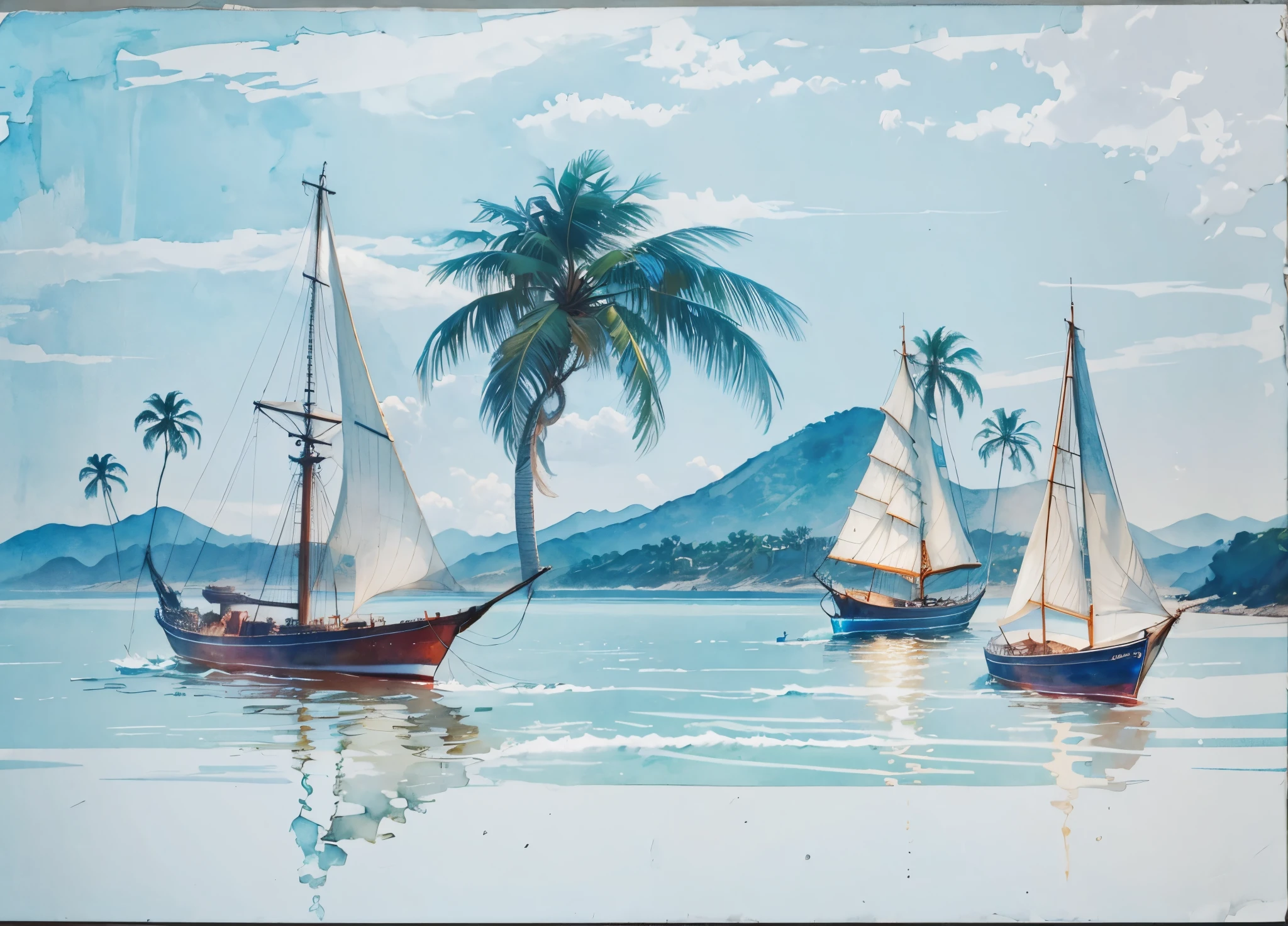 vela de barco aquarelado