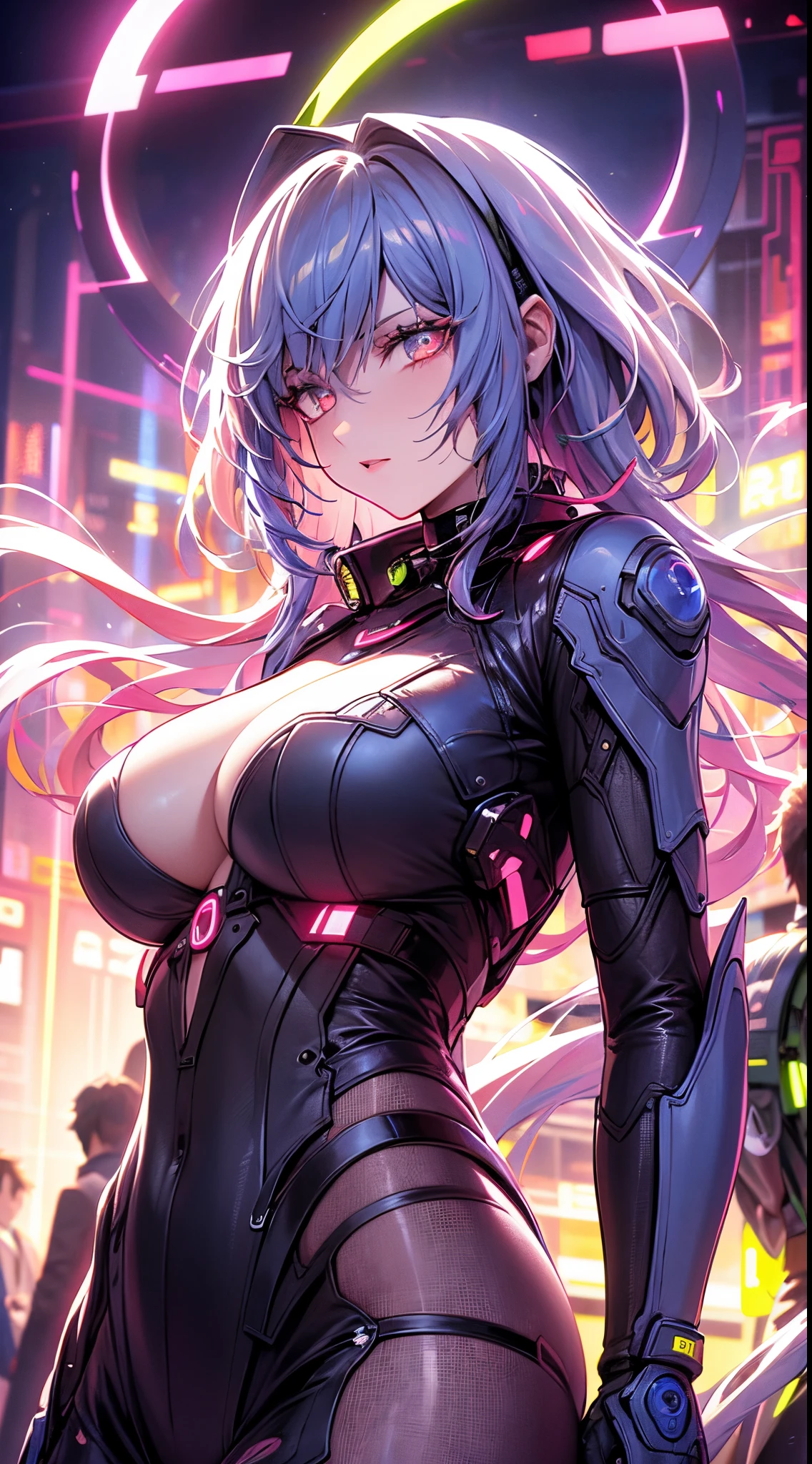 glowing eyes, colourful glowing hair, wearing sci-fi jacket, anime style, high detail, Futurism, glowing light, UHD, retina, masterpiece, ccurate, anatomically correct, textured skin, super detail, high details, high quality, award winning, best quality, highres