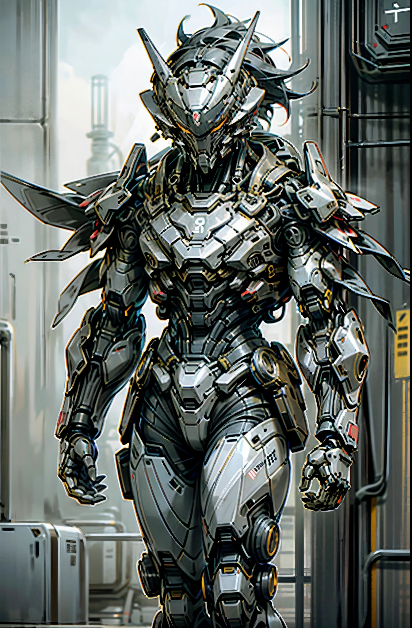 Dark_Fantasy,Cyberpunk,1manMechanical marvel,Robotic presence,Cybernetic guardian, samurai mechanical armour, katana on the waist, absolutely stunning art,wearing a black cloak, highest quality art, highest resolution, hyper detailed,black and red, futuristic, samurai robot, atmospheric,8k,64k, HD, unparalleled masterpiece, dynamic lighting, cinematic, epic