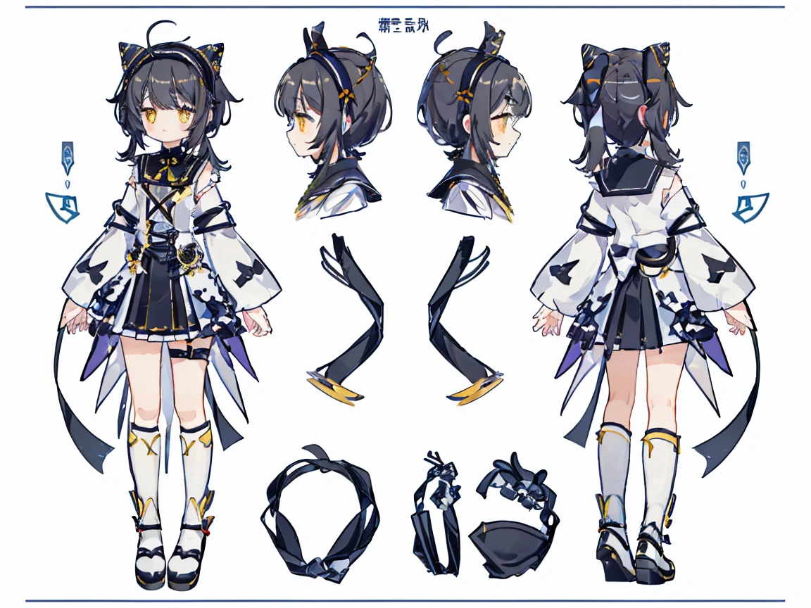 ((tmasterpiece))、(((topquality))、(CharacterDesignSheet、same character、sensors、through、Soles)、illustartion、1 girl、、quiff、Yellow eyes、Environment change scene、hairstyle fax、From Jitai、Women's、gray hairs、Two-tailed、black headband、(simple background、whitebackground:1.3)、--6