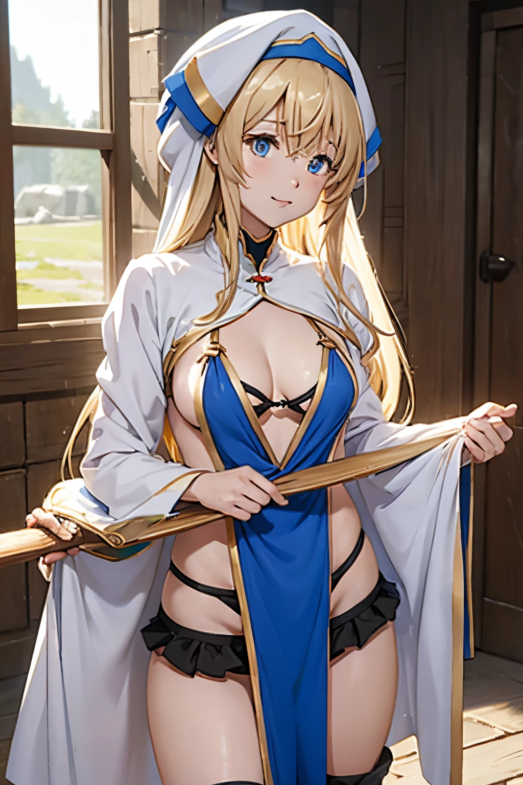 Priestess from goblin slayer show standing with bikini cloths